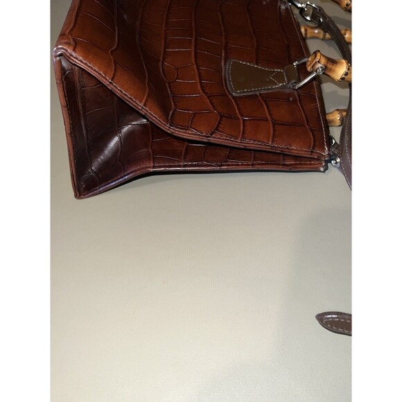 Vintage Dooney And Bourke Purse Brown Leather With Bamboo Handles/Shoulder Strap - Picture 9 of 13